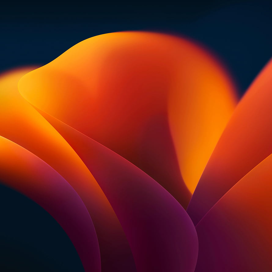 Abstract 3D flowing gradient waves in warm orange and deep purple tones on a dark background HD phone wallpaper