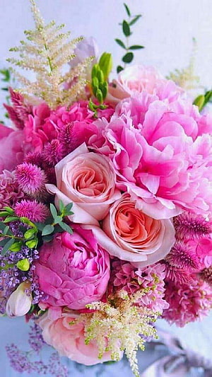 Romantic Pink Peony and Rose Bouquet with Greenery, Beautiful Flowers, Flowers Bouquet HD phone wallpaper