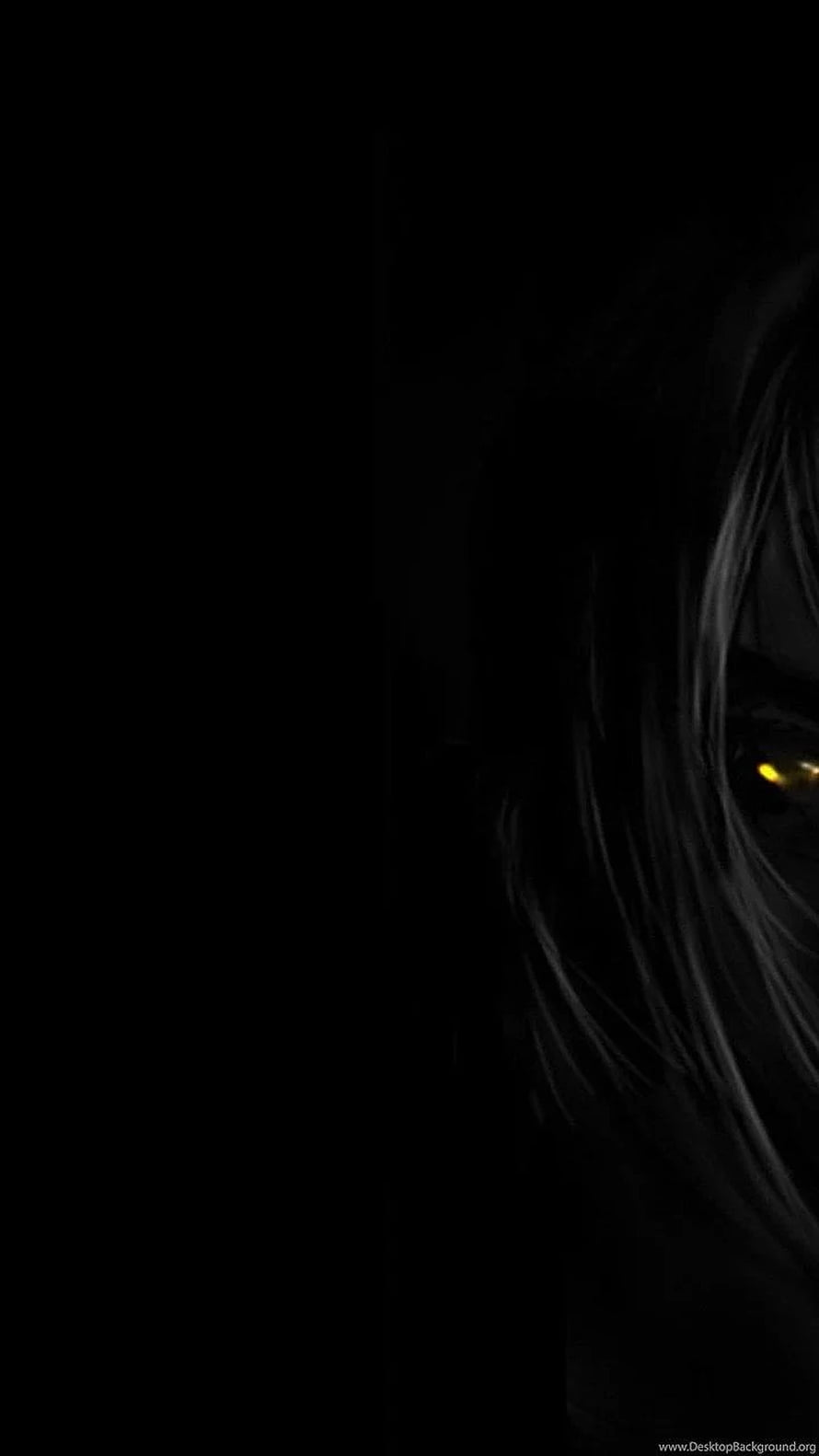 Mysterious Dark Anime Character with Glowing Yellow Eye in Shadow HD phone wallpaper