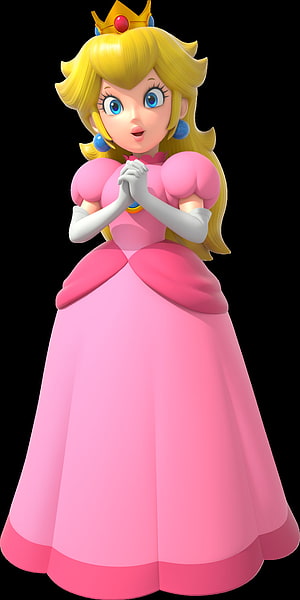 Princess Peach in Pink Gown with Crown and Blue Earrings, 3D Rendered Character Portrait HD phone wallpaper