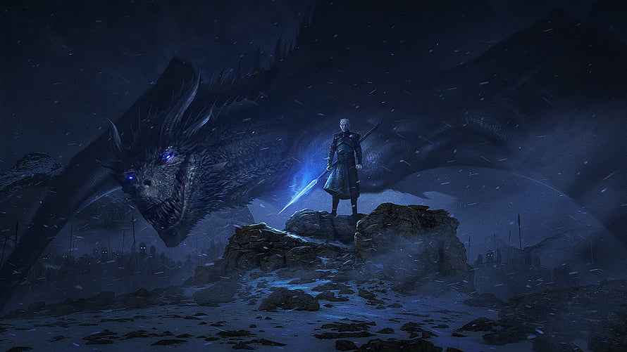 Night King Confronting a Dragon in a Snowy Battlefield from Game of Thrones HD wallpaper