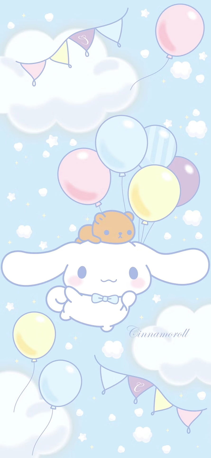 Cinnamoroll Floating Among Pastel Balloons and Clouds in a Dreamy Sky HD phone wallpaper