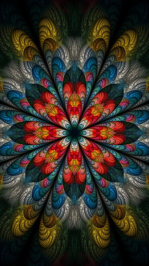 Vibrant Multicolored Fractal Flower Mandala with Intricate Petal Patterns HD phone wallpaper