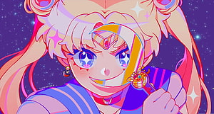 Sailor Moon Kawaii Anime Character with Crescent Moon Tiara and Starry Background HD wallpaper