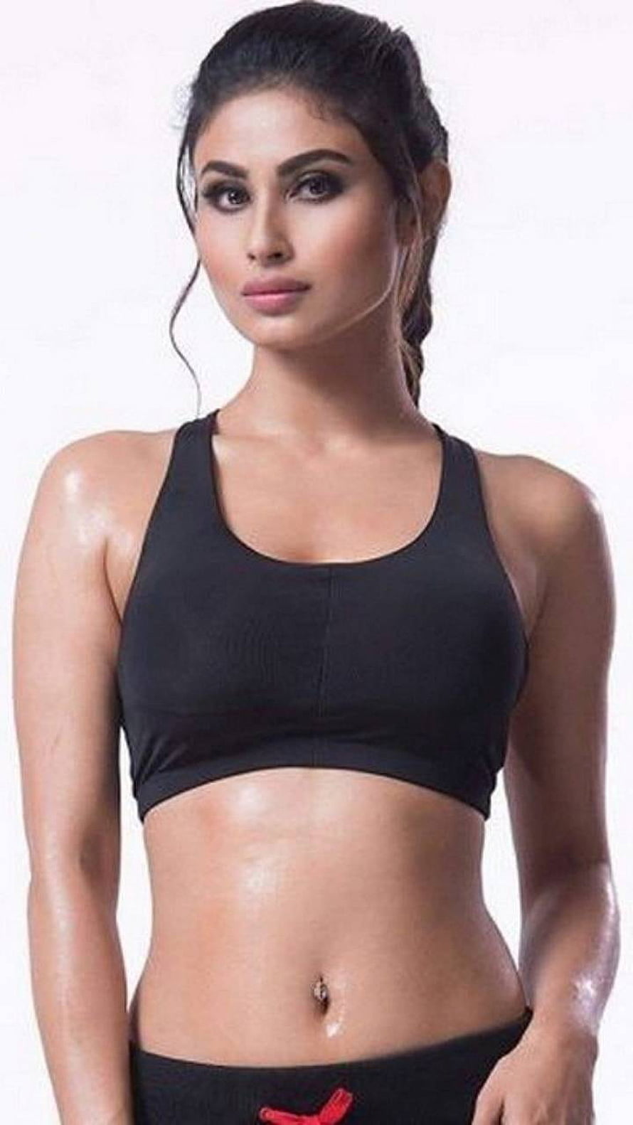 Mouni Roy in Black Sports Bra and Workout Attire HD phone wallpaper