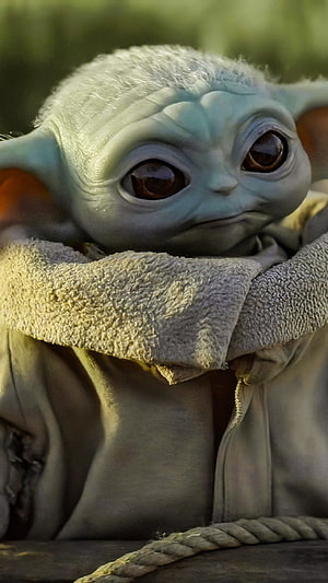 Grogu from The Mandalorian in a Close-Up Portrait Wearing a Tattered Robe HD phone wallpaper
