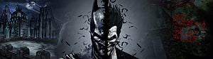 Batman and Joker Split Face Artwork with Gotham City Skyline and Bats, Dual Monitor, 3840X1080 DBZ HD wallpaper