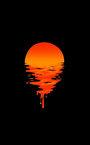 Abstract Melting Sunset Sun Dripping Orange Gradient on Black Background HD phone wallpaper