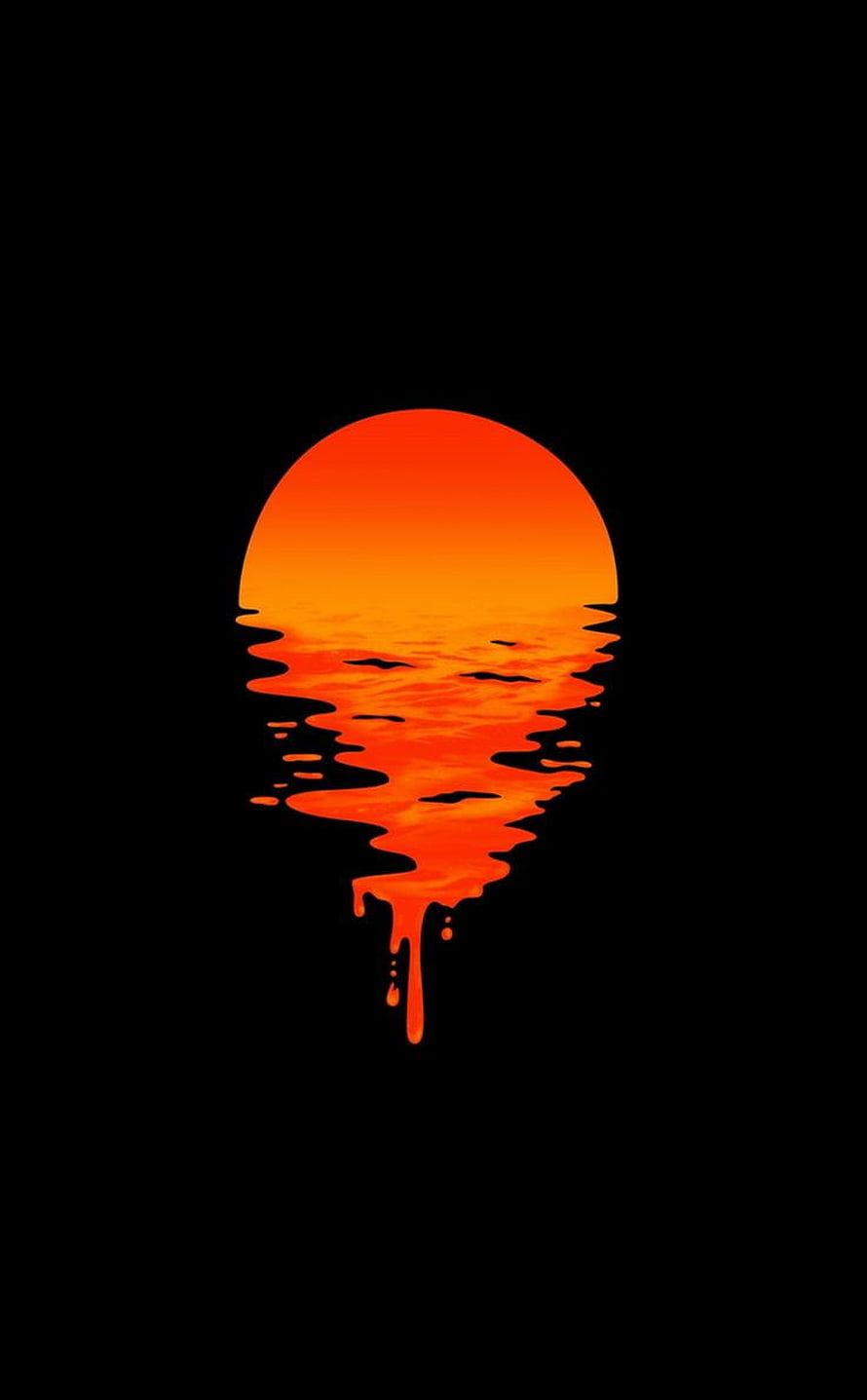 Abstract Melting Sunset Sun Dripping Orange Gradient on Black Background HD phone wallpaper