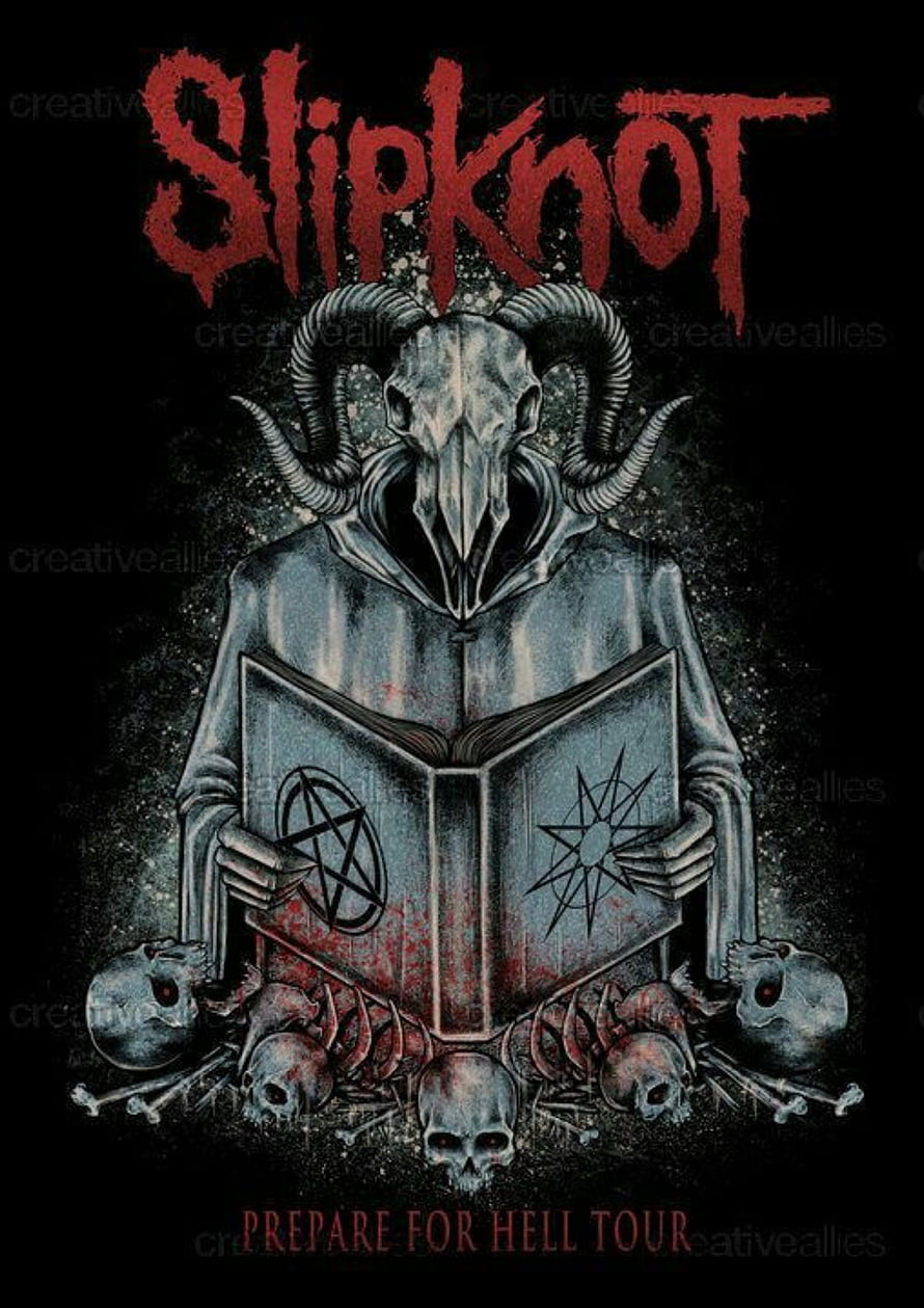 Slipknot Horned Skull Reading Occult Book with Pentagram and Star Symbols HD phone wallpaper