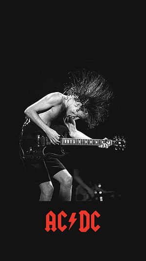 AC/DC Guitarist Live Performance Black and White Rock Poster HD phone wallpaper