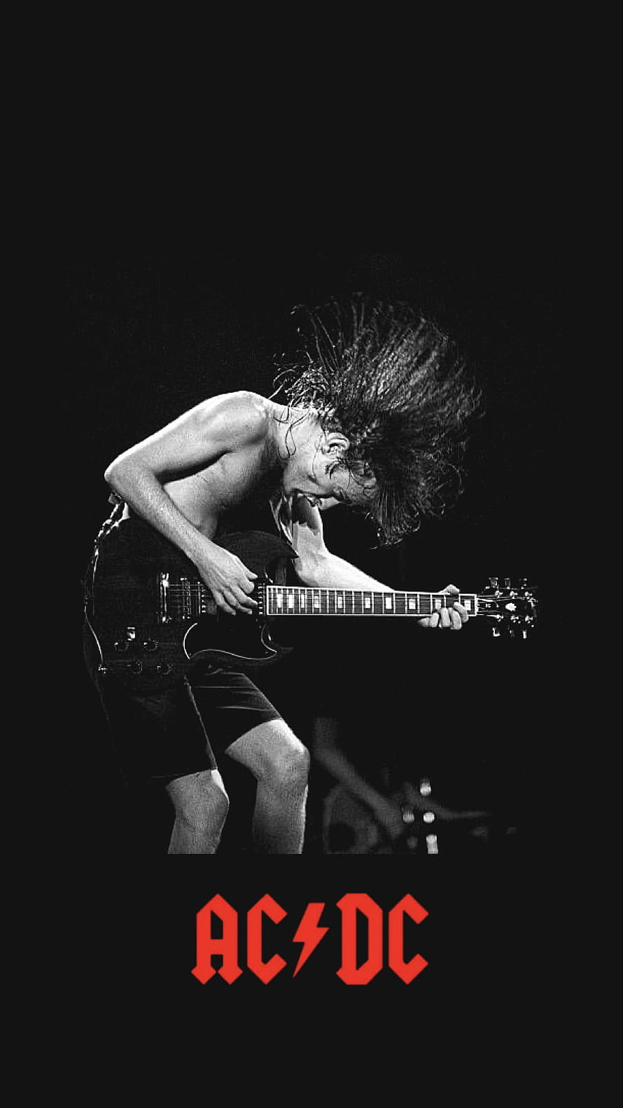 AC/DC Guitarist Live Performance Black and White Rock Poster HD phone wallpaper