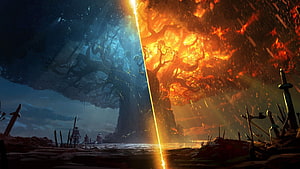 World of Warcraft Battle for Azeroth Split Realm Fantasy Landscape HD wallpaper