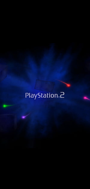 PlayStation 2 Startup Screen Logo with Blue Smoke and Colorful Particles HD phone wallpaper