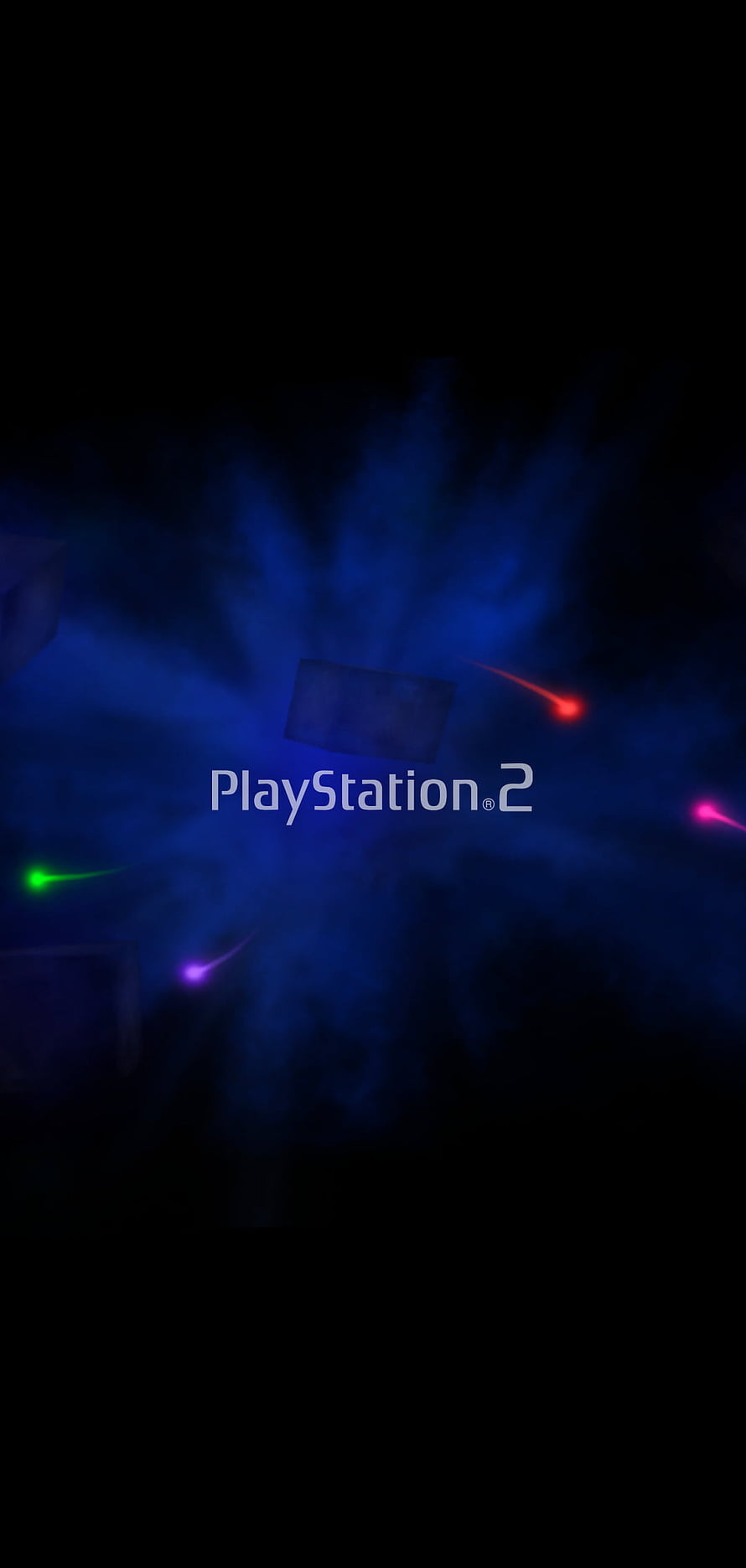 PlayStation 2 Startup Screen Logo with Blue Smoke and Colorful Particles HD phone wallpaper