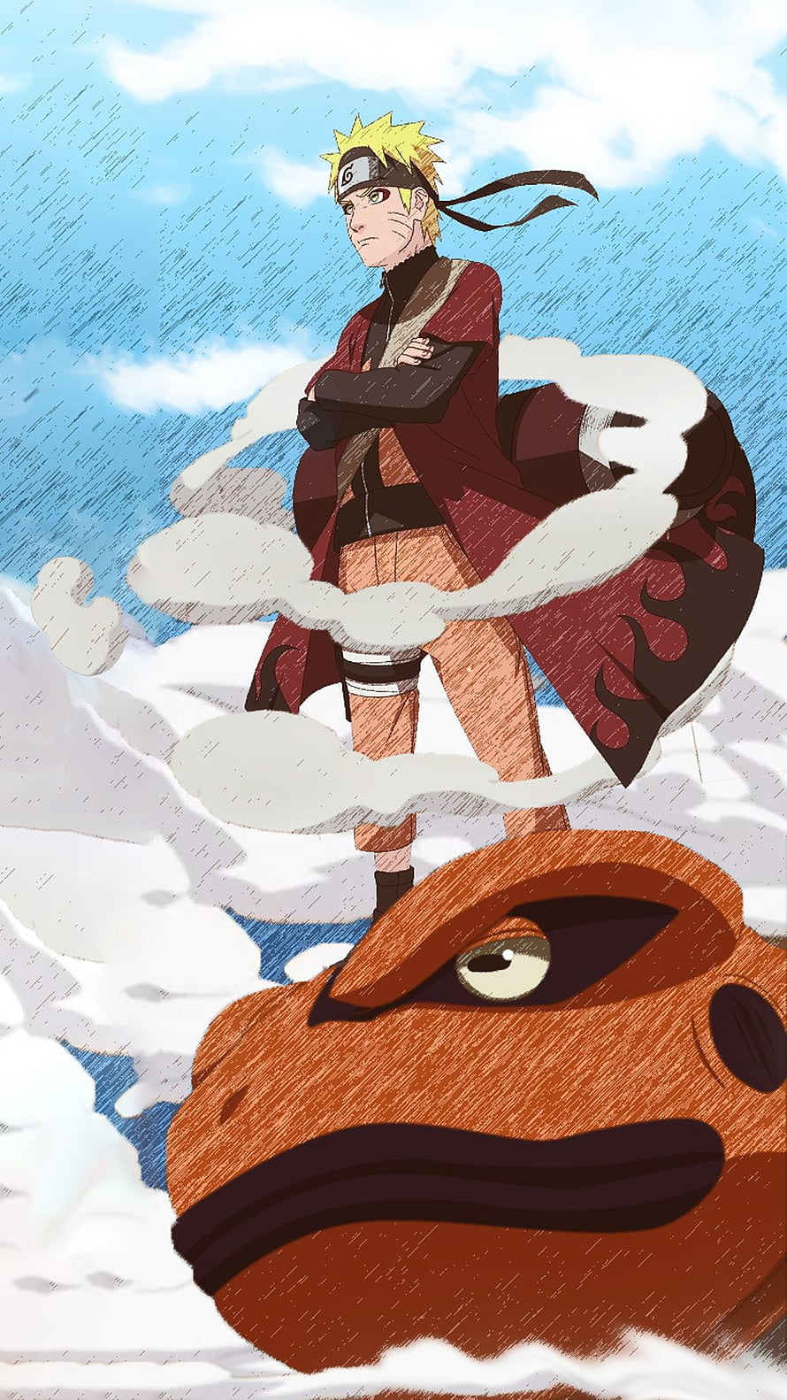 Naruto in Sage Mode Standing on Gamabunta in the Clouds HD phone wallpaper