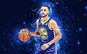 Stephen Curry Golden State Warriors Basketball Player Dynamic Blue Background HD wallpaper