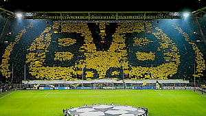 Borussia Dortmund Yellow Wall Tifo at Signal Iduna Park Stadium HD wallpaper