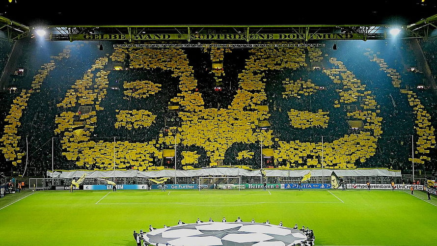 Borussia Dortmund Yellow Wall Tifo at Signal Iduna Park Stadium HD wallpaper