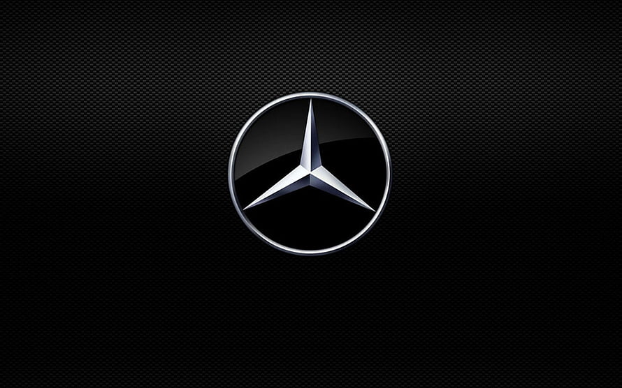 Mercedes-Benz Three-Pointed Star Emblem on Dark Carbon Fiber Texture HD wallpaper