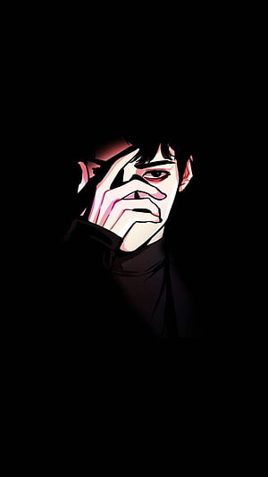 Dark Anime Male Character Portrait with Hand Over Face in Black and Red HD phone wallpaper
