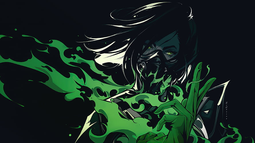Dark Anime Character With Green Smoke And Mask HD wallpaper