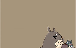 My Neighbor Totoro and Chibi Totoro Eating Acorns on a Minimalist Beige Background HD wallpaper