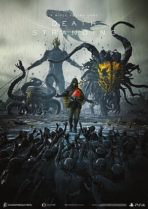 Death Stranding Higgs Poster Featuring Sam Bridges and Massive Tentacled Creatures HD phone wallpaper