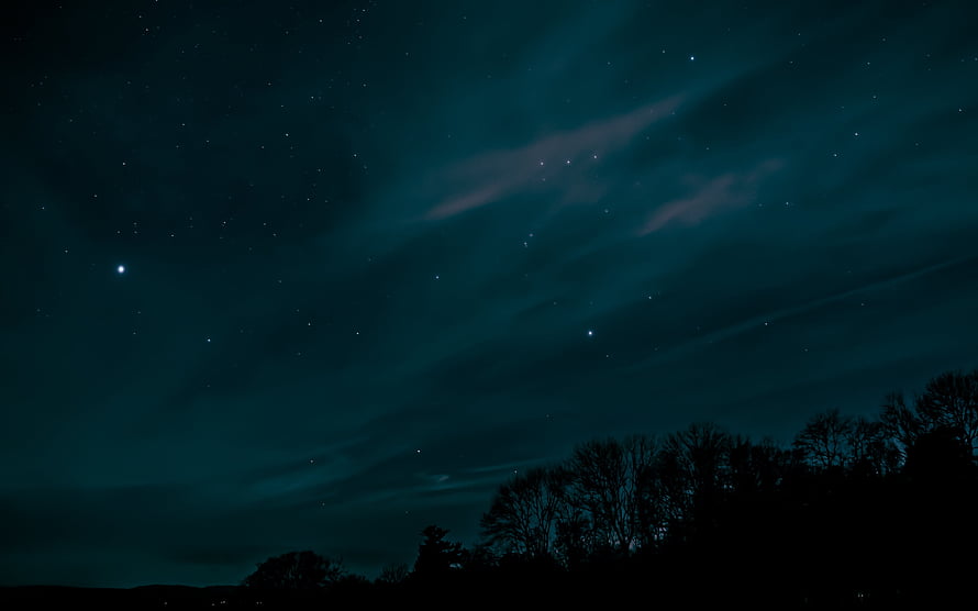 Starry Night Sky Over Silhouetted Trees With Faint Clouds and Deep Teal Atmosphere HD wallpaper