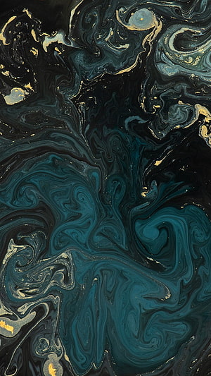 Abstract Dark Teal And Gold Marble Texture With Swirling Liquid Patterns HD phone wallpaper