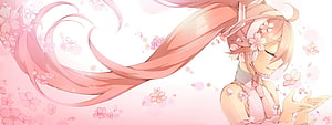 Sakura Miku anime illustration with flowing pink hair and cherry blossom petals HD wallpaper