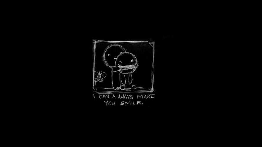 Chalkboard Drawing of Cute Characters with Inspirational Quote About Smiling HD wallpaper