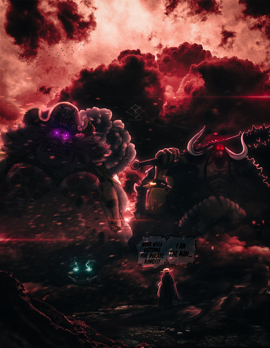 One Piece: Luffy Confronts Kaido and Big Mom in a Dark Wano Arc Battle HD phone wallpaper