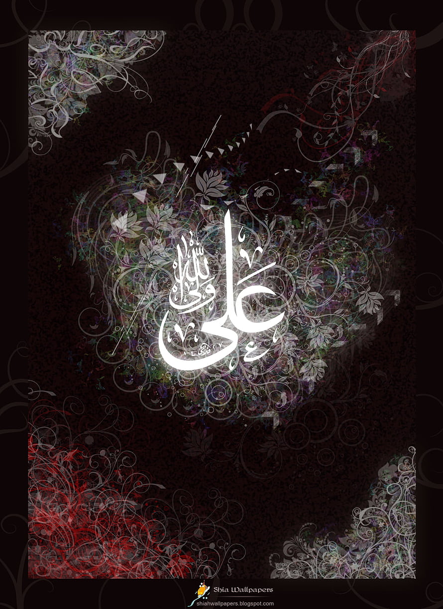 Ali Ibn Abi Talib Arabic Calligraphy Art with Floral Swirls and Dark Background HD phone wallpaper