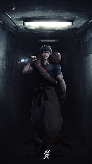 Kaneki Ken Carrying Head in Dark Corridor Anime Illustration HD phone wallpaper