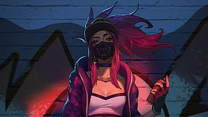 KDA Akali from League of Legends in a stylized urban graffiti setting HD wallpaper
