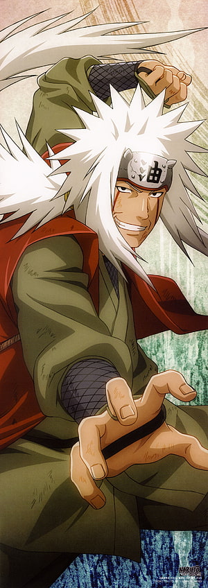 Jiraiya from Naruto Shippuden anime character with white spiky hair and red cloak HD phone wallpaper
