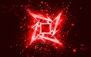 Metallica Lightning Bolt Logo with Red Neon Glow and Abstract Particle Effects HD wallpaper