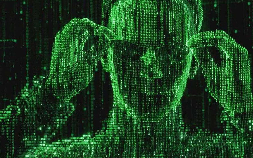 Neo from The Matrix rendered in iconic green digital code rain HD wallpaper