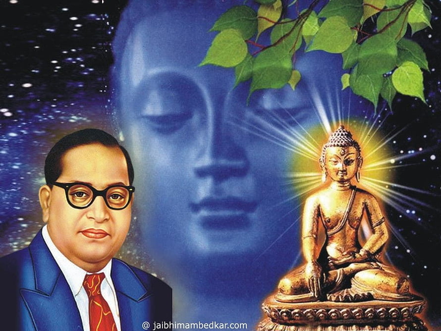 B. R. Ambedkar Portrait with Buddha Statue and Ethereal Face HD wallpaper