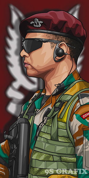 Indian Army Soldier in Desert Camouflage with Red Beret and Tactical Gear HD phone wallpaper
