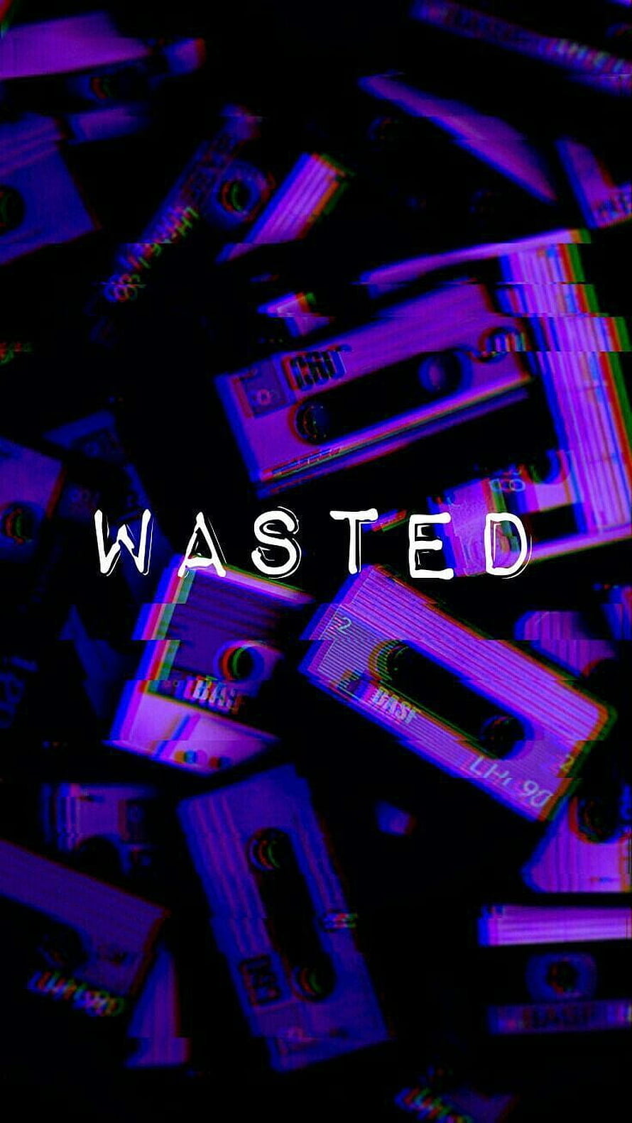 Wasted Glitch Art Wallpaper With Retro VHS Tapes And Neon Purple Aesthetic HD phone wallpaper