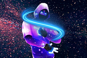 Fortnite Galaxy Skin Character with Glowing Blue Energy Ring in Space HD wallpaper