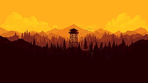 Firewatch Watchtower Silhouette Against Golden Mountain Sunset HD wallpaper