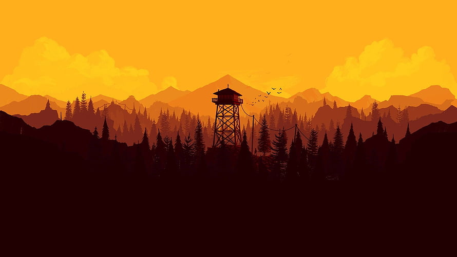 Firewatch Watchtower Silhouette Against Golden Mountain Sunset HD wallpaper