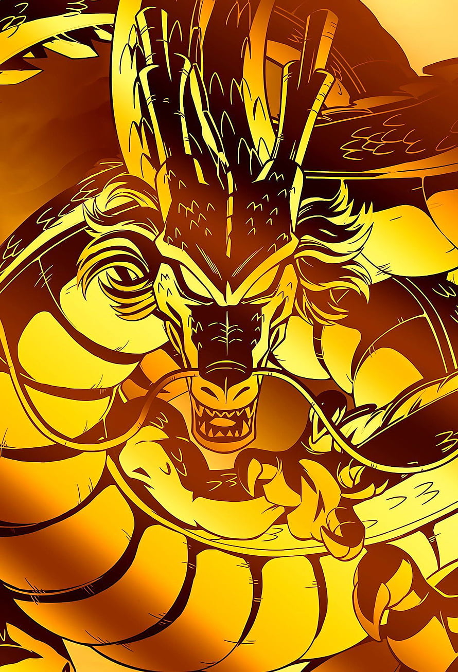 Shenron Dragon Ball Z Golden Dragon Ball Illustration HD phone wallpaper