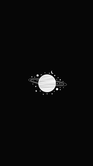 Minimalist White Ringed Planet and Stars on Black Background HD phone wallpaper