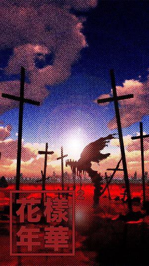 Neon Genesis Evangelion Graveyard Scene With Crosses And Dramatic Sky HD phone wallpaper