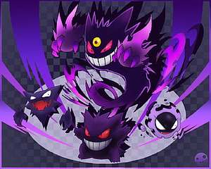 Mega Gengar, Gengar, Haunter, and Gastly Dark Ghost Type Pokemon Fan Art HD wallpaper
