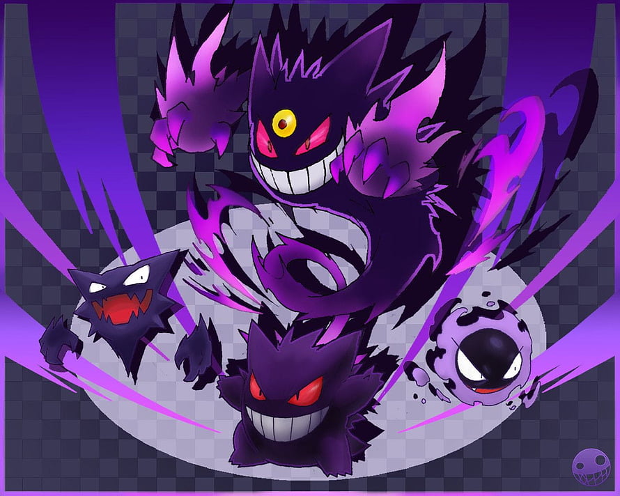 Mega Gengar, Gengar, Haunter, and Gastly Dark Ghost Type Pokemon Fan Art HD wallpaper